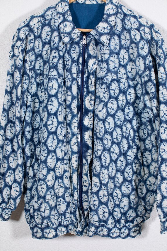 Vintage Shibori Indigo Dyed Cotton Bomber Jacket - image 3