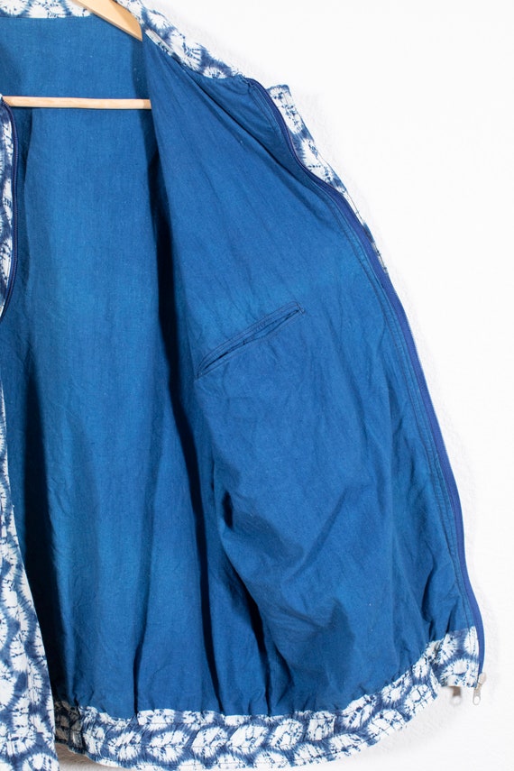 Vintage Shibori Indigo Dyed Cotton Bomber Jacket - image 9