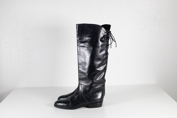 Vintage Tall Leather Boots Lace-Up Back Made in I… - image 4