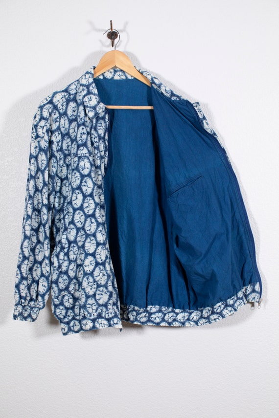 Vintage Shibori Indigo Dyed Cotton Bomber Jacket - image 5