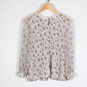 Japanese Vintage Sheer Puff Sleeve Floral Blouse XS