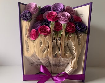 Folded Pages into Name - Name Sculpture - Up to Five Letters - Paper Flowers - Gift for Her - Birthday Gift - Unique Name Gift - Book Lover