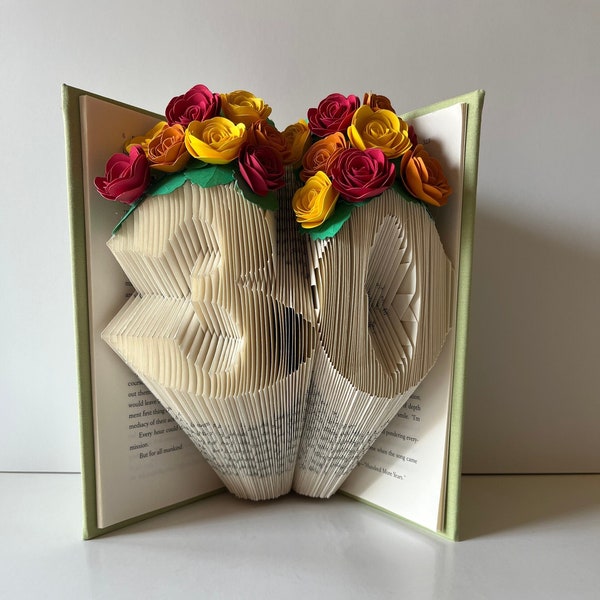 Thirty Sculpture with Paper Flowers, Milestone Birthday, 30 Gift, Unique Present, For Book Lover, 30th Wedding Anniversary Gift, For Him Her