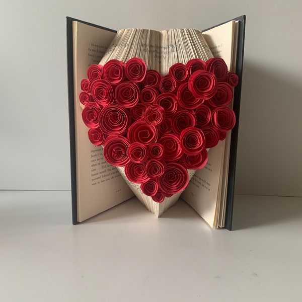 Paper Anniversary, Outline Heart, Paper Flowers, Wedding Gift, Folded Book Art