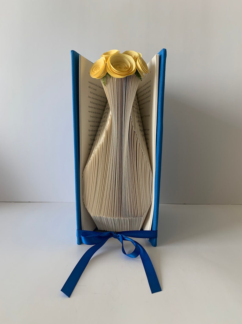 Folded Book Art, Vase Sculpture, Paper Flowers, Unique Book Art, Gift for Her, Flower Gift, For Book Lover, Vase Flowers Gift, Hostess Gift image 1