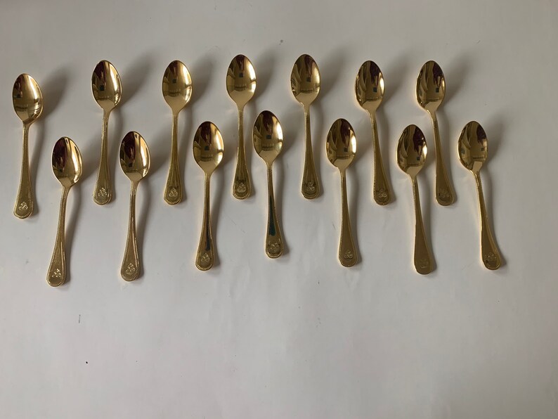 Gold plated spoons 14 Spoons Thai Air Bangkok Coffee Spoons Vintage 1970 Tea Spoons Teaspoons Set Arts and Crafts Special occasion