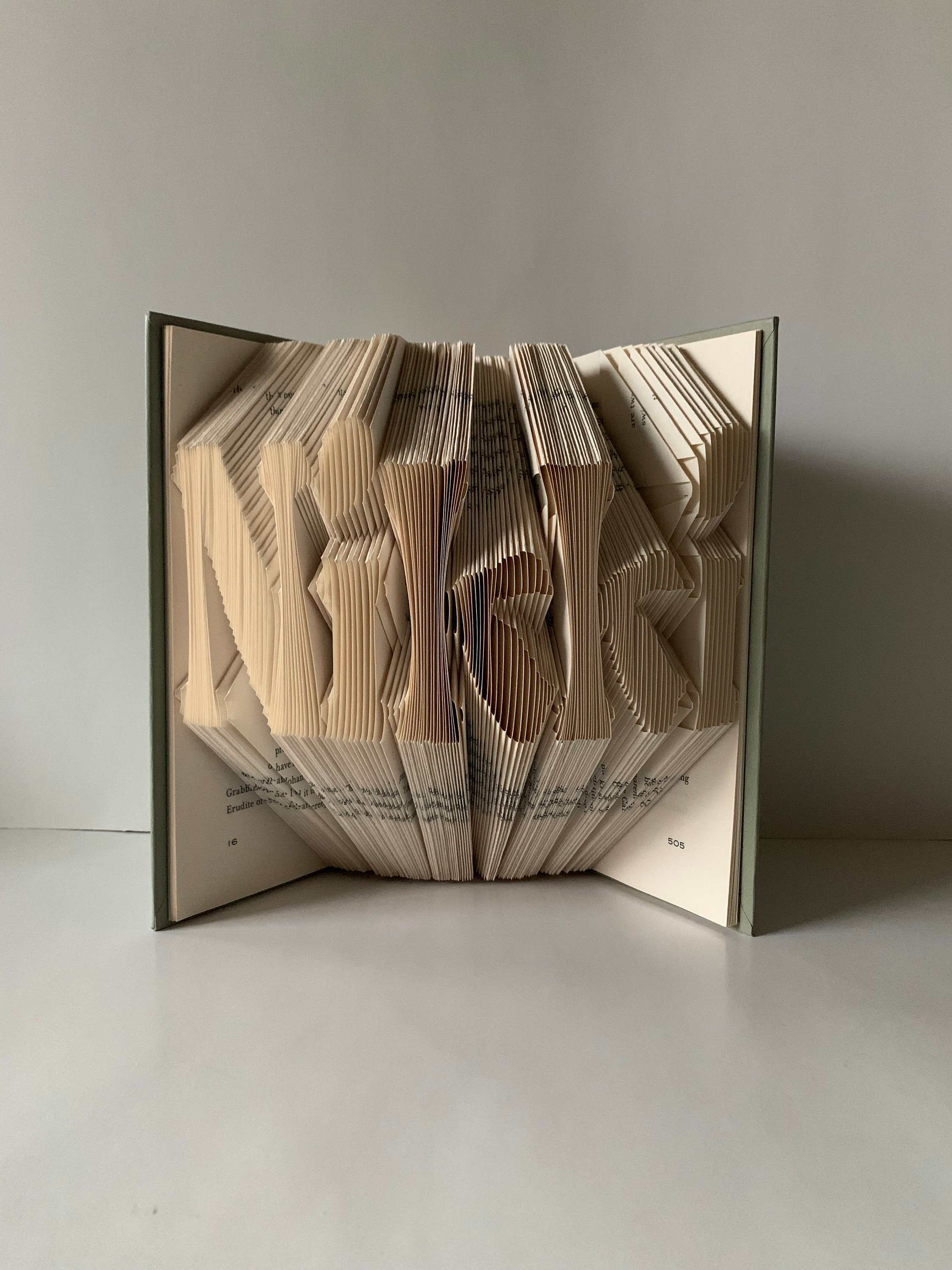 Gift Name Sculpture, Book Sculpture, Up To Five Letters, Name Sculpture, Unique Book Art, Birthday Gift, Your Name Here, Name Book Fold Art