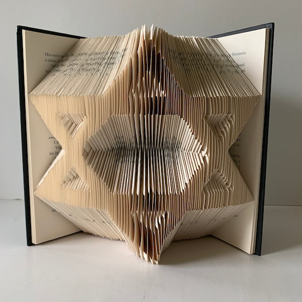 Star of David Book fold pattern Book sculpture Mark and Measure Folded book art Book folding Simple Pattern Book art Origami Folded pages