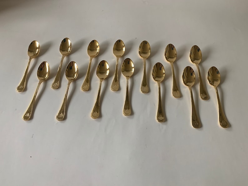 Gold plated spoons 14 Spoons Thai Air Bangkok Coffee Spoons Vintage 1970 Tea Spoons Teaspoons Set Arts and Crafts Special occasion