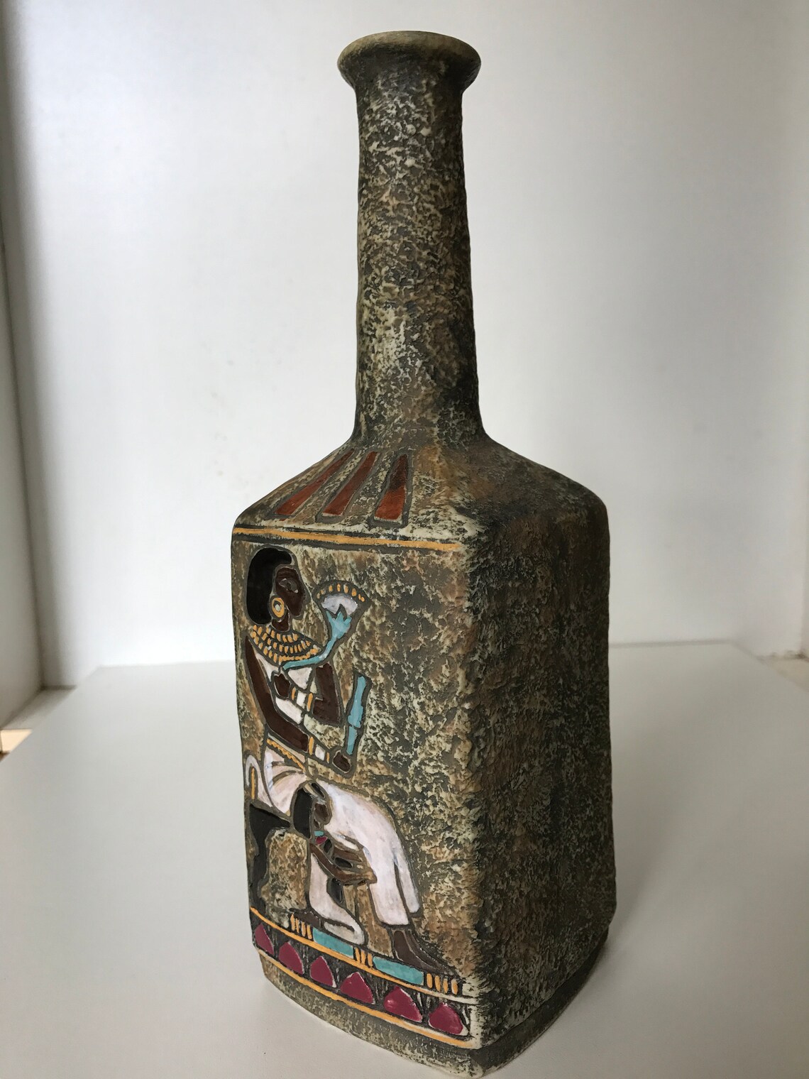 Vintage Wine Bottle Ceramic Bottle Egyptian Design 1940's Etsy