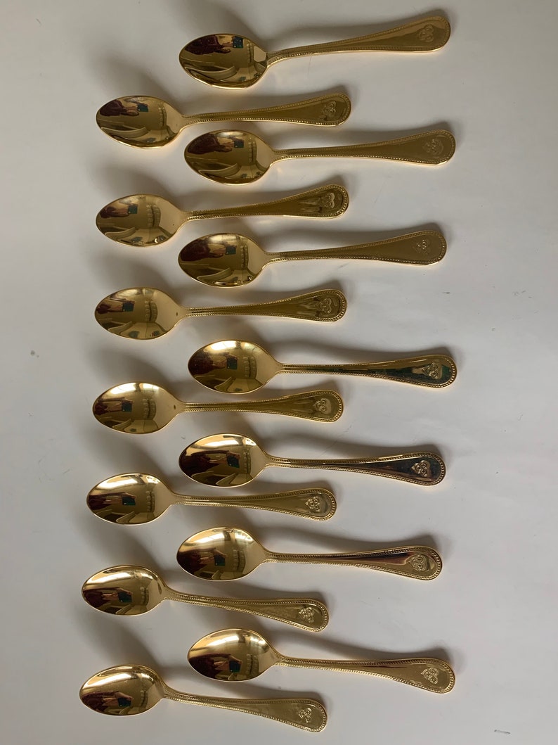 Gold plated spoons 14 Spoons Thai Air Bangkok Coffee Spoons Vintage 1970 Tea Spoons Teaspoons Set Arts and Crafts Special occasion