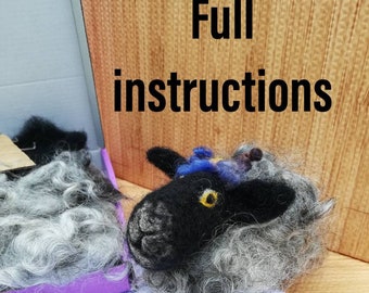 Beginners Needle Felting kit: Blackberry the Gotland Sheep, needle felted sheep, whimsical sheep, diy felting.