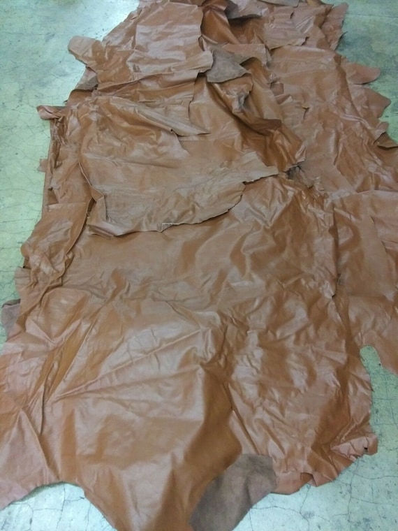 Italian "Razor Paper Thin" Lambskin leather skin Lamb Hide Cognac Brown 5 Sq.Ft 