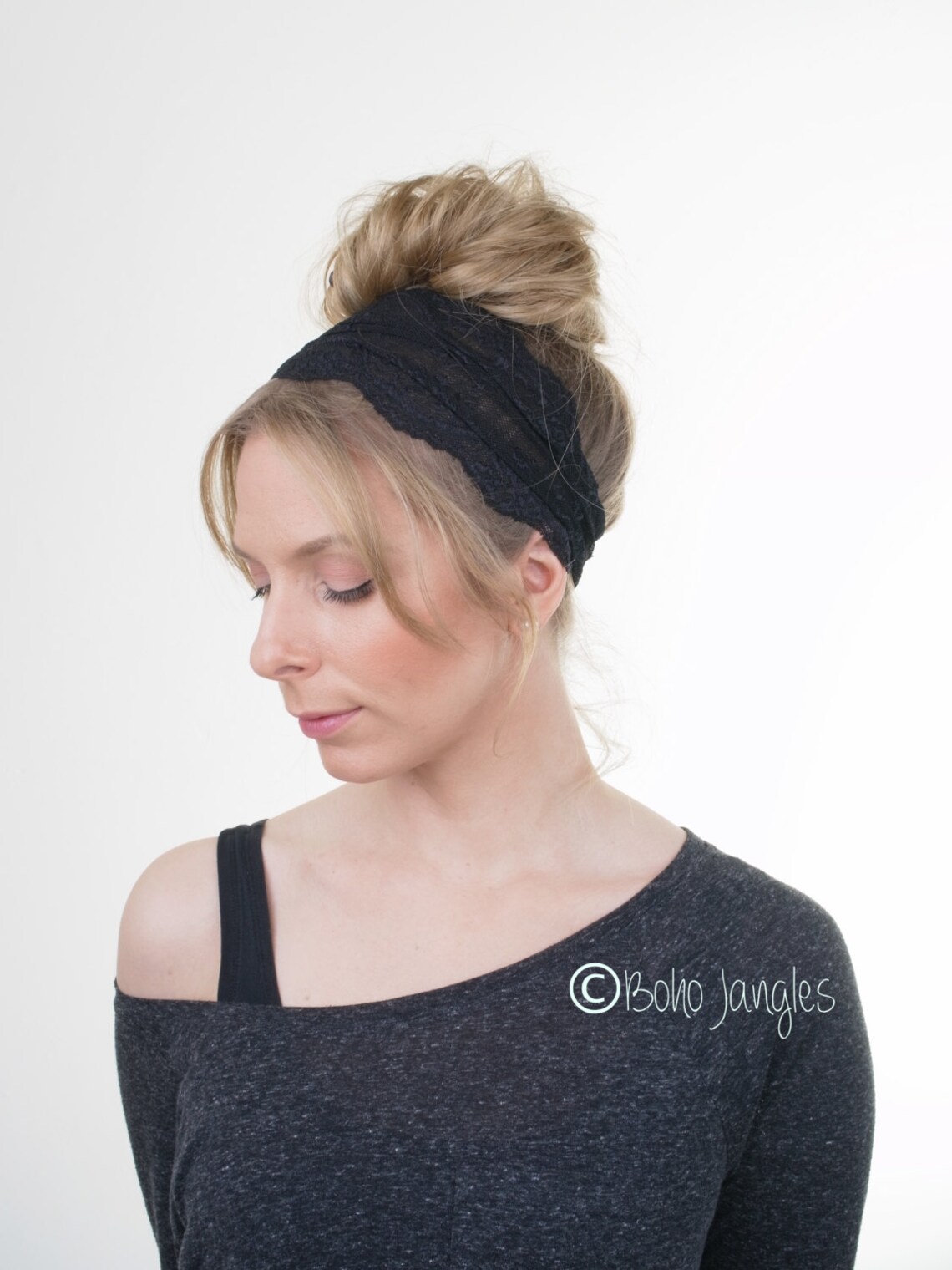 Black Lace Headband Wide Lace Headband Stretchy Hairband Etsy UK