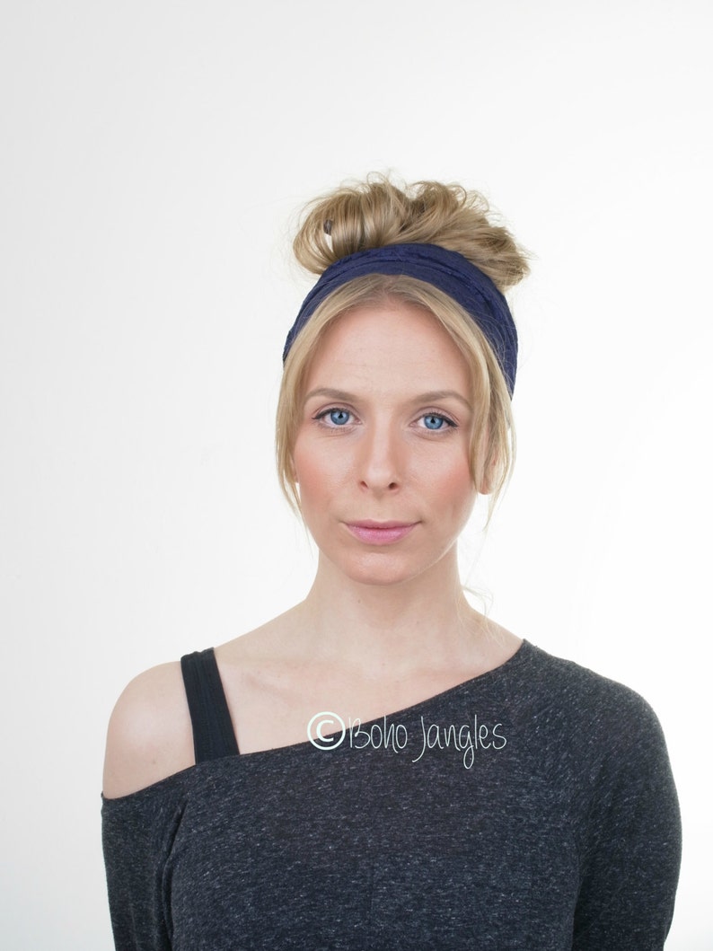 Navy Blue Lace Headband Wide Lace Stretchy Headband Hairband Etsy