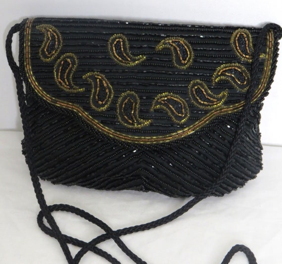 La Regale Ltd. Vintage Black Beaded Hand Made Evening Clutch 