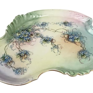 Antique Limoges France Porcelain Dresser Tray Hand Painted Flowers Blue 12" x9"
