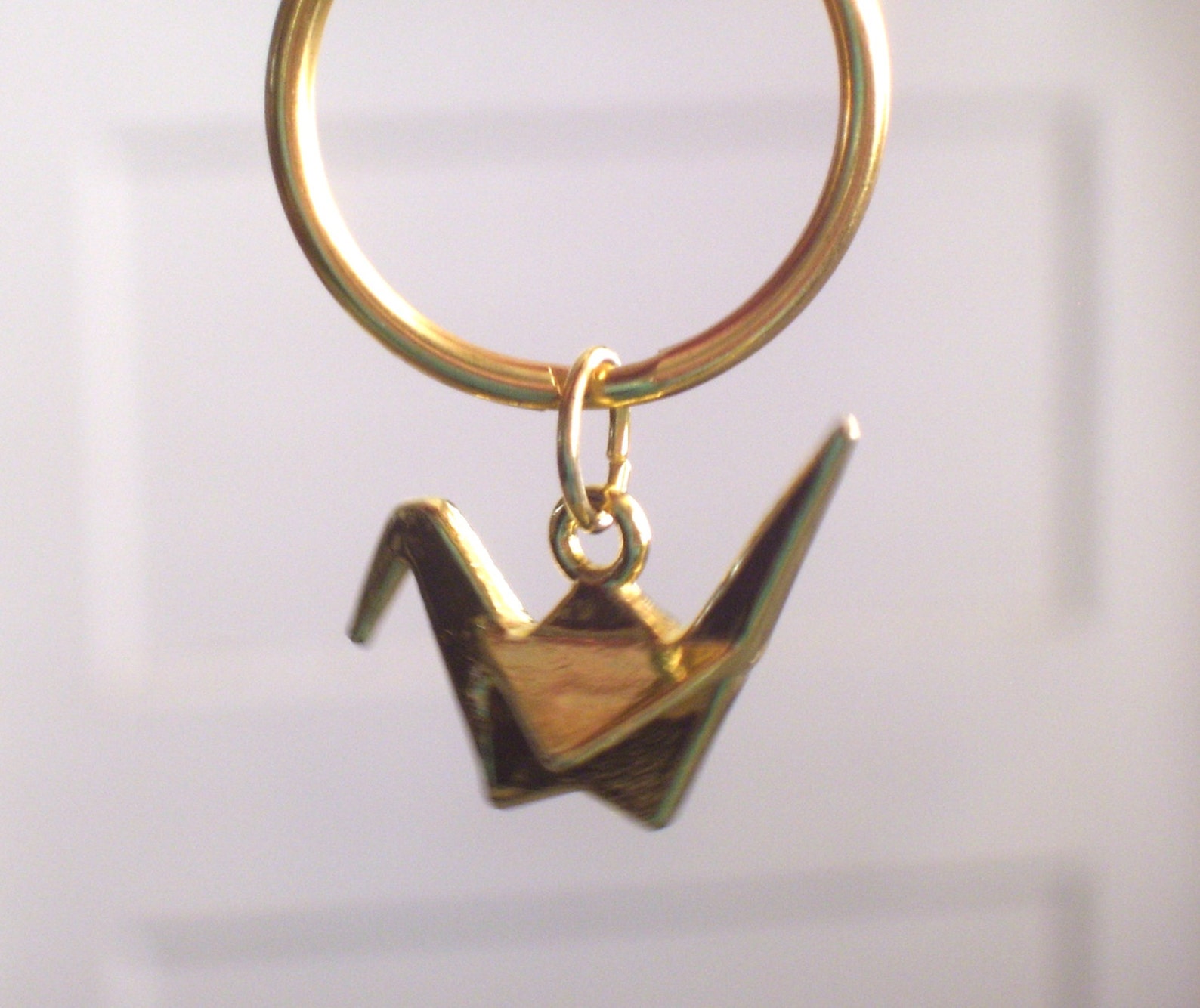 Origami Crane Keychain Gold Bird Keychain Gold Crane Key Etsy