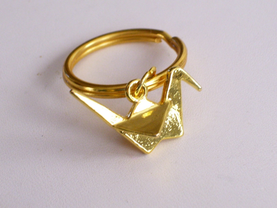Origami Crane Keychain Gold Bird Keychain Gold Crane Key Etsy