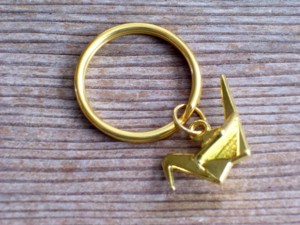 Origami Crane Keychain Gold Bird Keychain Gold Crane Key Etsy