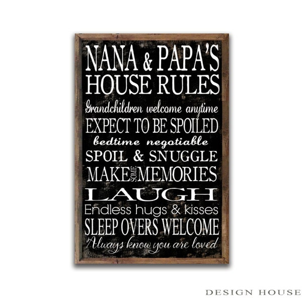 La casa de Nana & Papa gobierna 13.25"x19.25"x2 Reglas de los abuelos de madera signo de madera Abuelo regalos Reglas de la familia Regalo de la familia