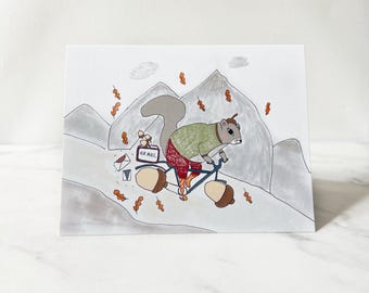 Squirrel Mail Card | Squirrel on bike Greeting Card | Happy Animal Card