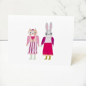 Rabbit & Cat Friends Card | Bunny Greeting Card | Happy Cat Card