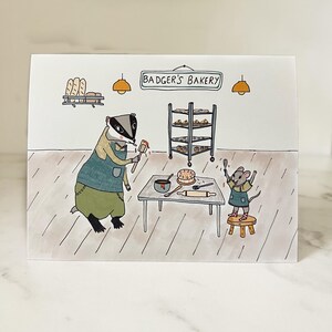 Badger Bakes Card | Badger Bakery Greeting Card | Happy Animal Mouse Card