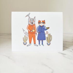 Wolf and Cat Mail Card | Cat Greeting Card | Happy Cat Card