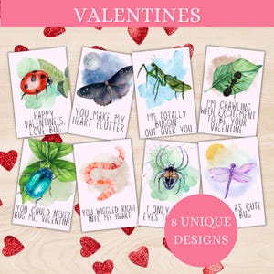 Bug Aquarell Valentinstag Karten DRUCKBAR | Valentinstag Karten für Kinder Klassenzimmer