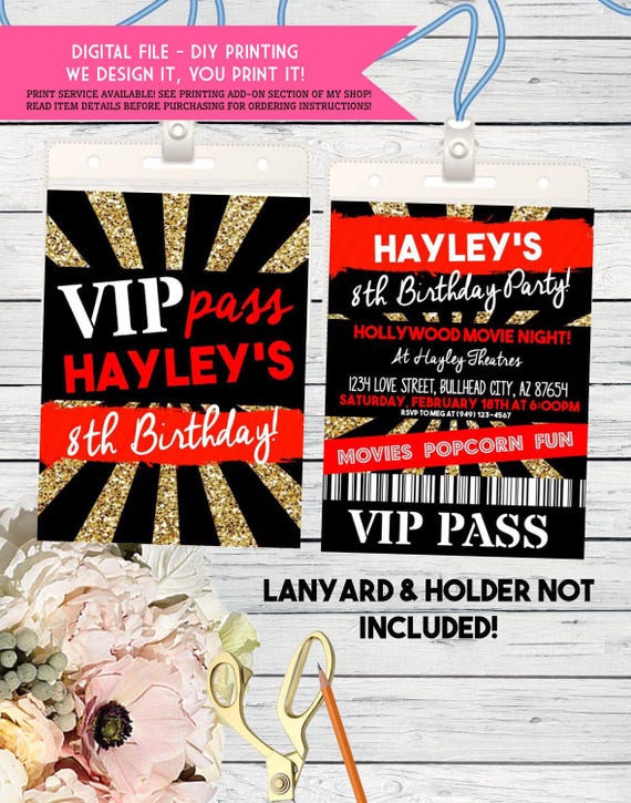 Vip Pass Any Event Personalized Birthday Invitation Red Etsy