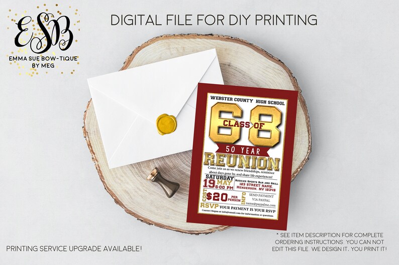 Any Year Class Reunion Personalized Invitation Change Colors Etsy