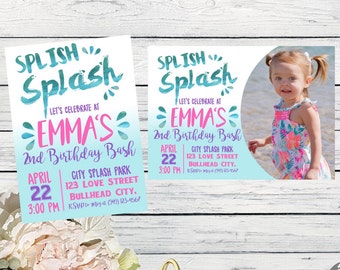 Splash Park Party: Personalized birthday invitation- ***Digital File*** (Splish-17pnk)