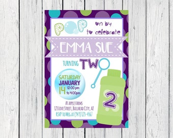 Bubble Birthday Party Personalized Birthday invitation ***Digital File*** (Bubbles-Purple)