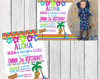 Luau Party - Personalized birthday invitation- ***Digital File*** (Aloha-2017Wht)