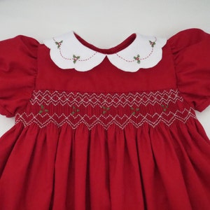 Robe Rosalina Noël - Manches Courtes Broderies Houx Et Baies, Coton, Taille 8 Ans