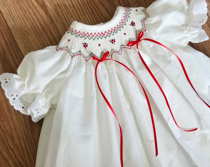 Precious Christmas Hand Smocked Bishop Dress for Baby Girl. Ivory With ...
