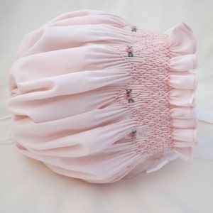 Lovely Light Pale Pink Hand Smocked Bonnet for Baby Girl.