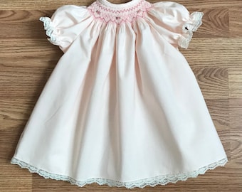Precious Soft Pink Hand Smocked Bishop Dress for Baby Girl. Going Home Outfit. Photo Prop. Special Occasion. Made to Order.