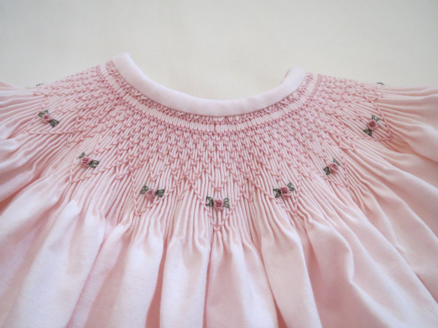 Hand Smocked Crosses on Pale Pink Bishop main image 0