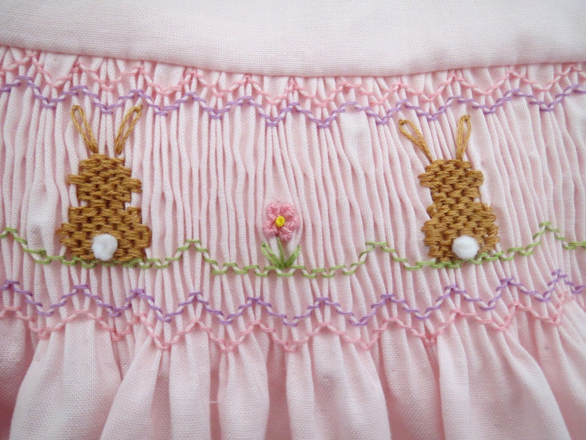 Floral easter bunny hand-smocked girl set