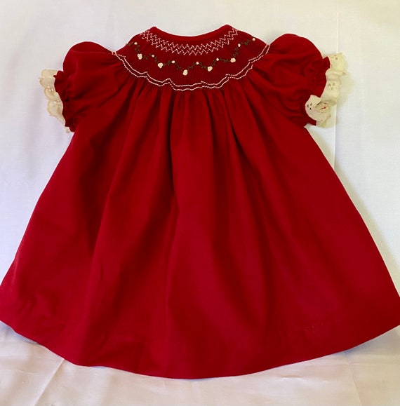 infant smocked christmas dresses Olympe Green Long Sleeve Smocked Dress
