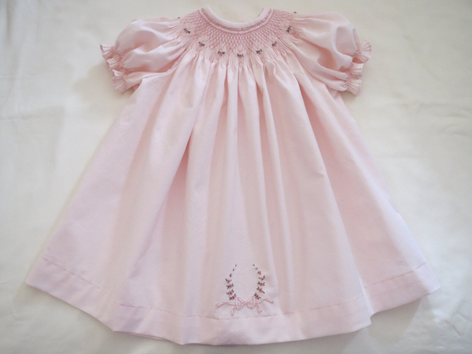 Hand Smocked Crosses on Pale Pink Bishop