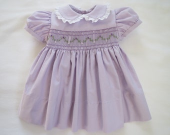 Sweet and Pretty Soft Lavender Hand Smocked Dress for Baby Girl. Toddler Girl. Made to Order.