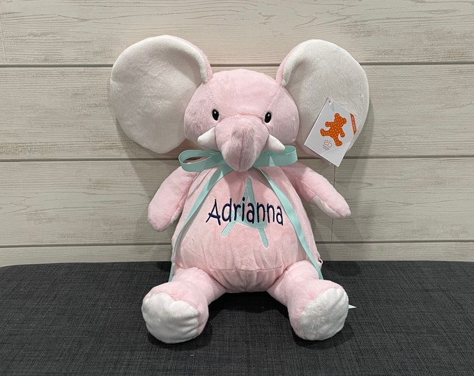 Personalized Elephant Stuffed Animal. Completely Customizable. New Baby Gift. Adoption Gift. Birthday Gift. Keepsake. Baptism Gift.