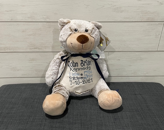 Personalized Teddy Bear Stuffed Animal. Keepsake. Baby Shower Gift. Adoption New Baby Baptism Easter Birthday Gift