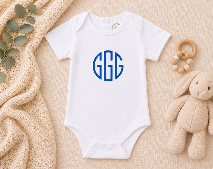 Embroidery Monogrammed Bodysuit for Baby Boy short sleeves