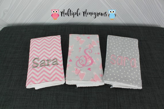 Monogrammed Burp Cloths, Set of 3, Custom made for boy or girl, bunny rabbit chevron burp cloths