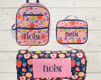 All Over Print Nap Mat, Junior Backpack and Lunchbox Set with Embroidery Personalization