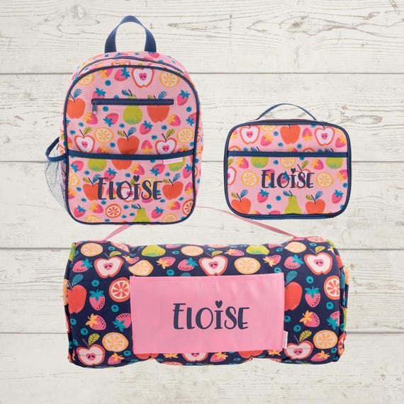 All Over Print Nap Mat, Junior Backpack and Lunchbox Set with Embroidery Personalization